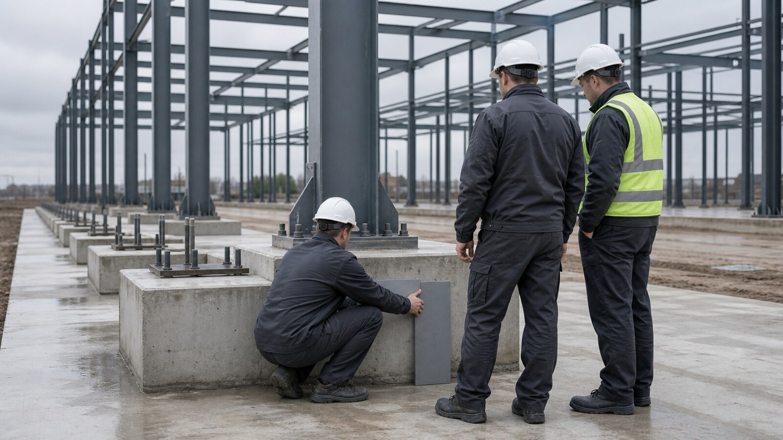 Специалисты ГКС проверяют фундамент на строительной площадке